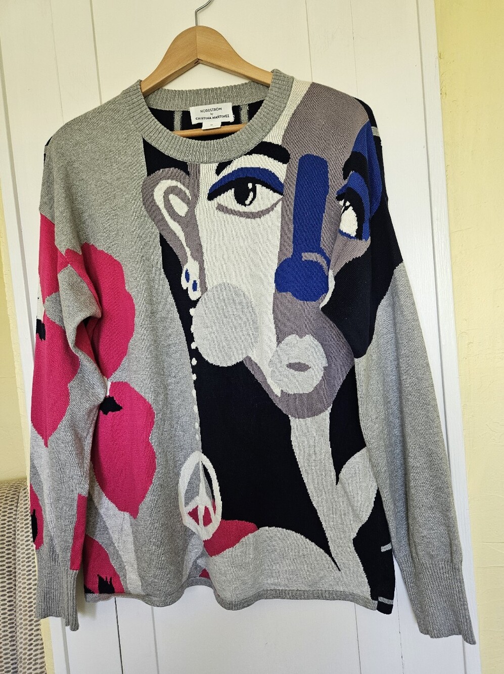 Nordstrom by Cristina Martinez Intarsia Design Cotton & Cashmere Crewneck Size M